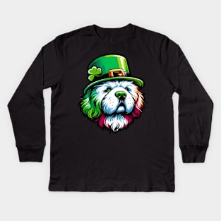 Bolognese Dog Celebrates Saint Patrick's Day Joyfully Kids Long Sleeve T-Shirt